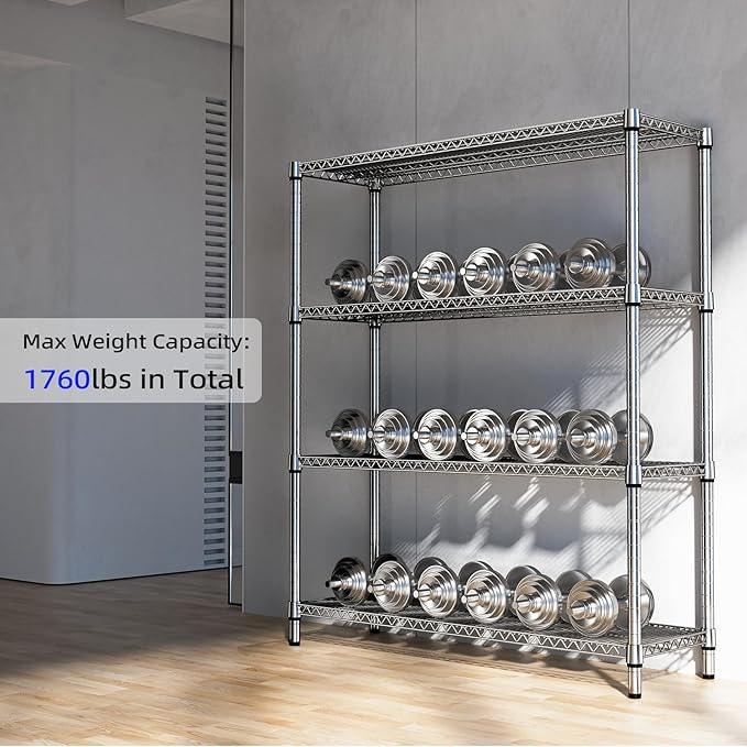 1760 LBs 4 Tier Storage Rack Metal Wire Shelving Unit, Storage Standing Shelf Organizer for Laundry Bathroom Kitchen Pantry Garage Utility Room, Chrome 17.7" D x 59.1" W x 70.4" H - ModernBath
