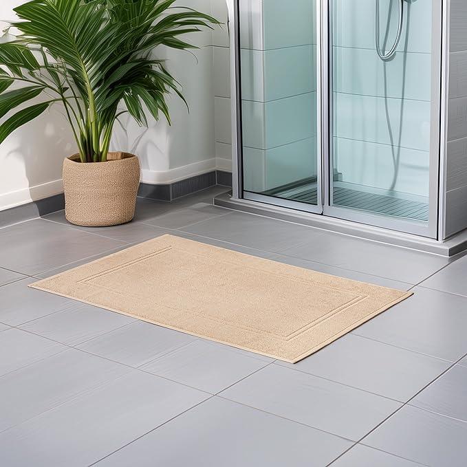 Tens Towels Pack of 2 Bath Mats 100% Cotton, 20 x 32 Inches, Super Absorbent, Hotel Quality Premium Floor Towels, Luxurious, Soft & Quick Dry, Not a Bathroom Rug, Beige - ModernBath