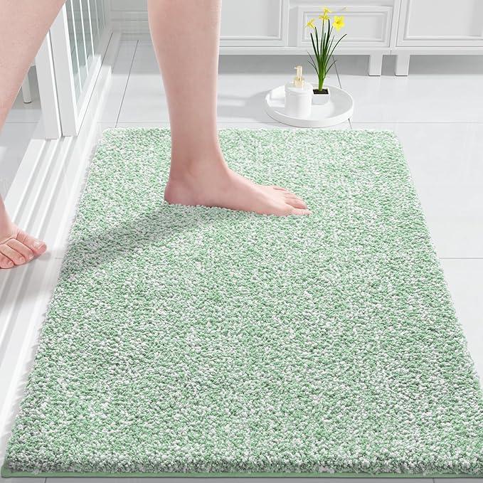 Yimobra Bathroom Rugs Non Slip Washable,Soft Absorbent Microfiber Bath Mat, Dual-Tone Decor Rug with Rubber Backing for Bathroom Floor,Tub and Shower,32x20, Home Essentials,Green and White - ModernBath