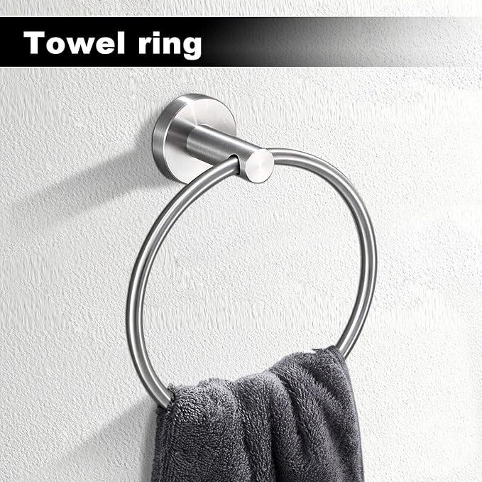 8 Pieces Bathroom Towel Rack Set, Includes 2PCS 23.6 inch Towel bar, 2PCStowel Hook, 2 PCS Towel Ring, 2PCS Toilet Paper Holder-Brushed Nickel Bathroom Accessories Sets - ModernBath