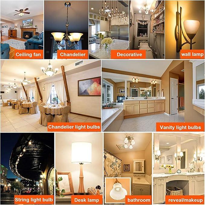 Leools Dimmable E12 LED Bulb 8W Equal 100 watt led Light Bulb Warm White 2700K T6 T25 E12 Candelabra Bulb 100 watt for Chandeliers,Ceiling Fan,Pendant,Wall sconces AC120V 800LM e12 Bulb 12Pack - ModernBath