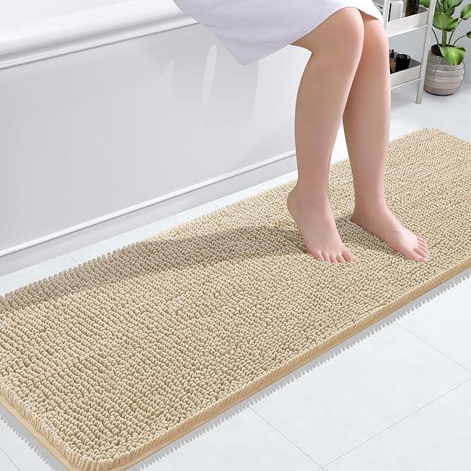 OLANLY Bathroom Rugs 59x20, Extra Soft Absorbent Chenille Bath Rugs, Rubber Backing Quick Dry, Machine Washable Bath Mats for Bathroom Floor, Tub and Shower, Home Decor Accessories, Beige - ModernBath