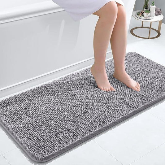 OLANLY Bathroom Rugs 47x20, Extra Soft Absorbent Chenille Bath Rugs, Rubber Backing Quick Dry, Machine Washable Bath Mats for Bathroom Floor, Tub and Shower, Home Decor Accessories, Grey - ModernBath