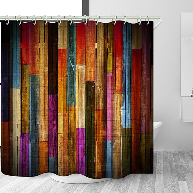 LYFANS Bathroom Uses Colored Wooden 3D Shower Curtain, Luxurious Bathtub Waterproof Shower Curtains, Bright Fabric Shower Curtains, Size (59x72 inches) - ModernBath