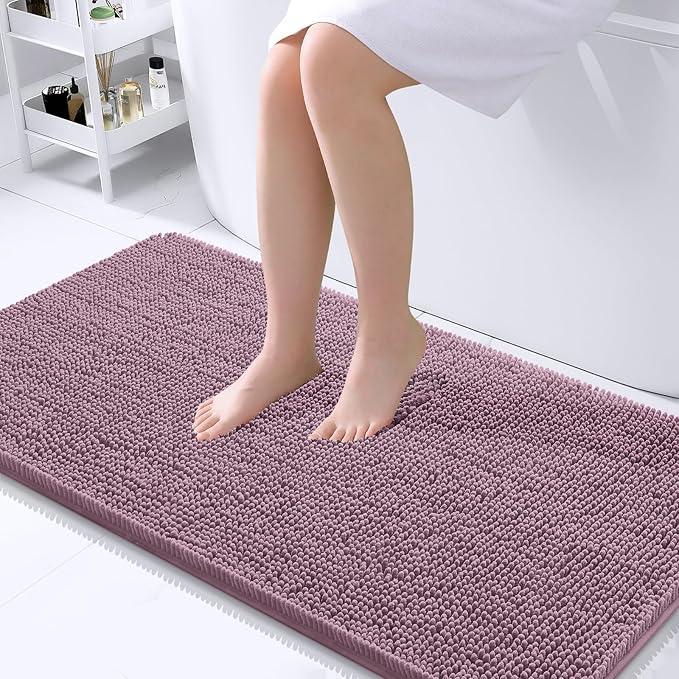 OLANLY Bathroom Rugs 44x24, Extra Soft Absorbent Chenille Bath Rugs, Rubber Backing Quick Dry, Machine Washable Bath Mats for Bathroom Floor, Tub and Shower, Home Decor Accessories, Deep Plum - ModernBath