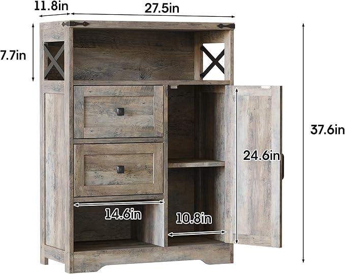 Fameill Farmhouse Storage Cabinet with 2 Drawers & Shelves,Freestanding Kitchen Cabinet with Doors,Floor Storage Organization for Living Room,Bathroom,Laundry,Grey - ModernBath