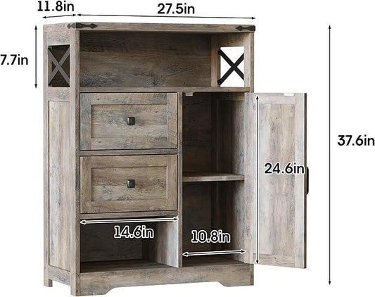 Fameill Farmhouse Storage Cabinet with 2 Drawers & Shelves,Freestanding Kitchen Cabinet with Doors,Floor Storage Organization for Living Room,Bathroom,Laundry,Grey - ModernBath