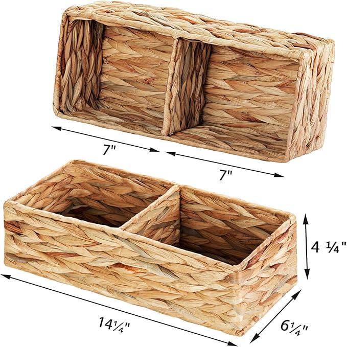Vagusicc 2 Section Wicker Storage Basket, Set of 2 Hand-woven Water Hyacinth Storage Baskets, Toilet Tank Basket, Small Wicker Baskets, Woven baskets, Baskets for Organizing Storage Shelves, 2-Pack - ModernBath