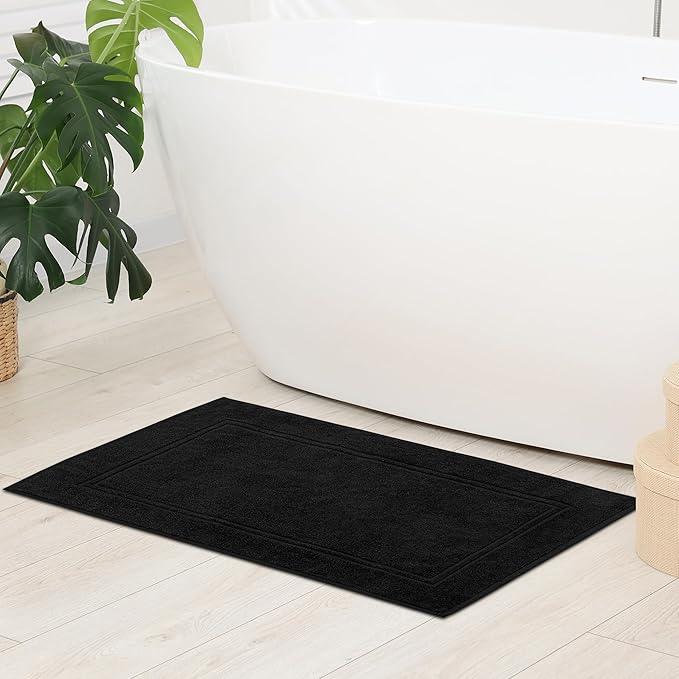 Tens Towels Pack of 2 Bath Mats 100% Cotton, 20 x 32 Inches, Super Absorbent, Hotel Quality Premium Floor Towels, Luxurious, Soft & Quick Dry, Not a Bathroom Rug, Black - ModernBath