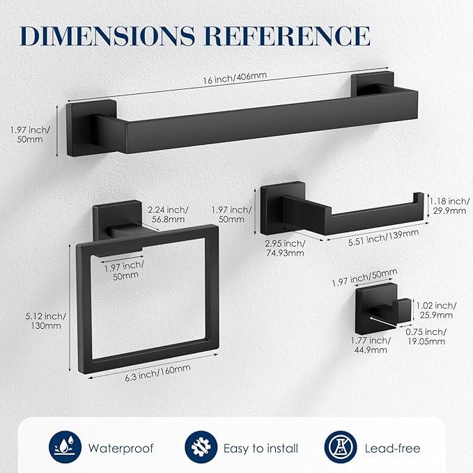10-Pieces Towel Racks for Bathroom, Matte Black Bathroom Accessory Set, Stainless Steel Black Bathroom Accessories, SUS304 Stainless Steel Wall Mounted, Bath Towel Bar Set - ModernBath