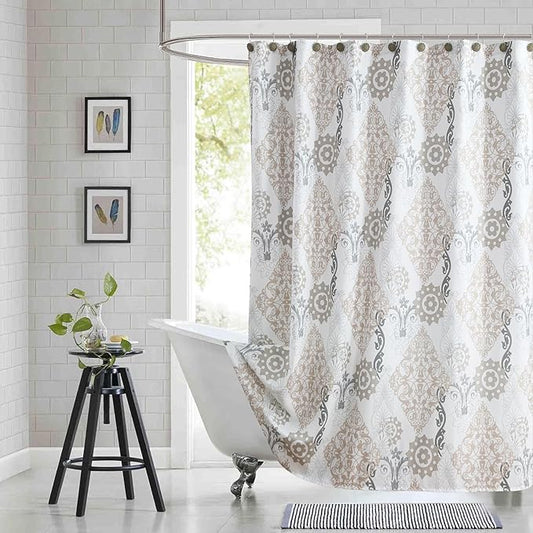 BESTRIPES 54x78 Inch Stall Shower Curtain, White and Beige Boho Damask Print Shower Curtains for Bathroom, 54" W x 78" H