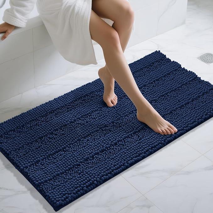 Yimobra Bathroom Rug Mat 47 x 24, Non Slip and Super Absorbent Bath Mat,Machine Washable Quick Dry,Ultra Plush Chenille Shower Rugs for Bathroom Floor Sink Tub and Shower Outside,Navy Blue - ModernBath