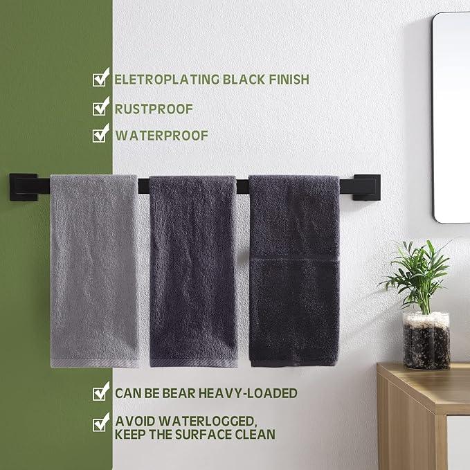 KOKOSIRI 32-Inch Single Towel Bar, Bathroom Kitchen Towel Holder, Wall Mounted SUS304 Stainless Steel Towel Rack, Matte Black, B4003BK-L32 - ModernBath