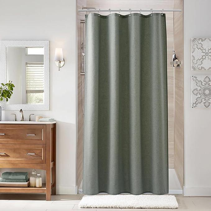 Naturoom Desert Sage 48 Inch Shower Curtain - Stall Narrow Half Linen Ultra Thick Fabric Shower Curtain Set with Hooks, Boho Farmhouse Rustic RV Camper Bath Curtains for Bathroom, 48x72 - ModernBath