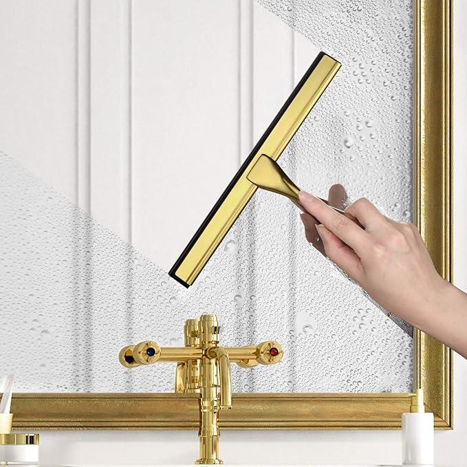 HIWARE All-Purpose Shower Squeegee for Shower Doors, Bathroom, Window and Car Glass - Brass, Stainless Steel, 10 Inches - ModernBath