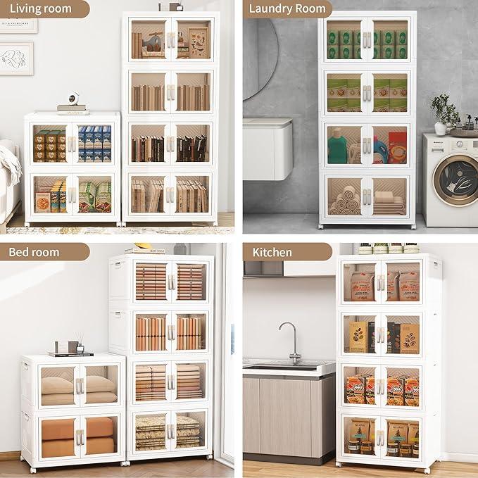 Large Stackable Storage Bins with 2 Lids, 990QT-165QT*6Tier Foldable Cabinet for Closet Organizers, Plastic Storage Containers Box with Wheels - ModernBath