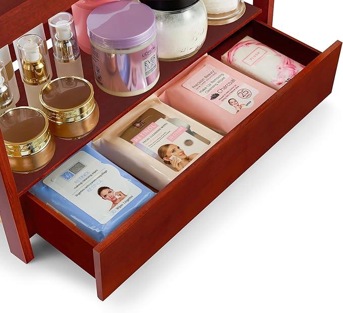 Sorbus Bamboo Bathroom Counter Organizer – 2-Tier Shelf with Hidden Drawer for Vanity, Matcha Station, Bathroom Sink Organizer Countertop, Kitchen & Office Storage (17″ L x 6.5″ W x 12.6″ H) (Brown) - ModernBath
