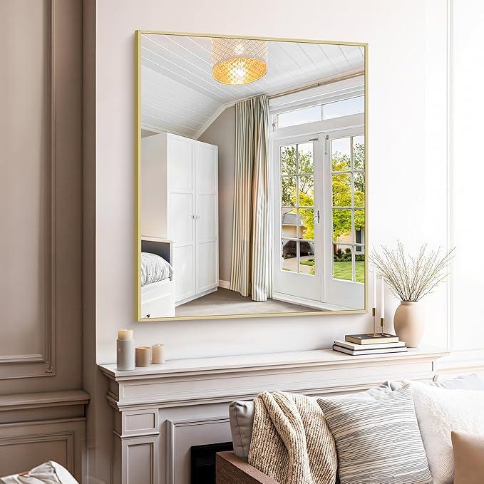 KOCUUY Gold Bathroom Mirror, 30"x36" Rectangle Bathroom Mirror for Wall, HD Tempered Glass, Anti-Rust Frame, Modern Design for Bathroom, Bedroom, Living Room, Entryway - ModernBath