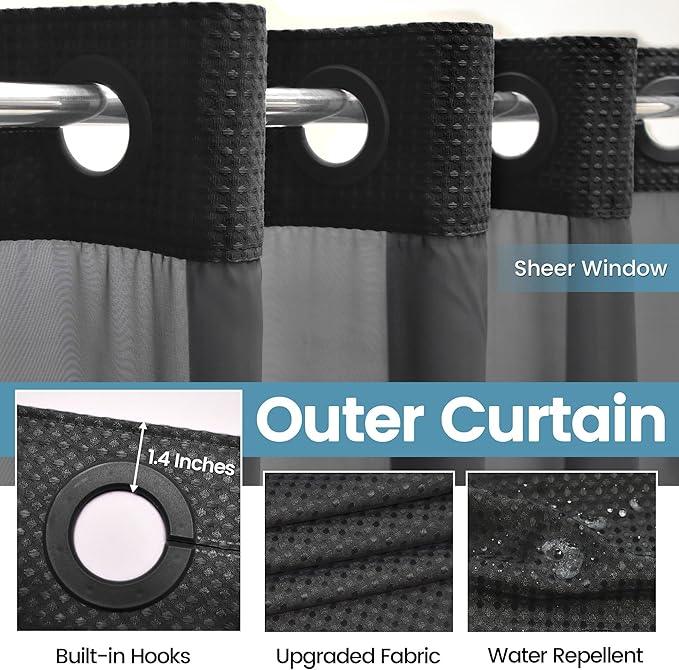 EUTXL Black Stall Shower Curtain with Liner - 230GSM Waffle Textured Heavy Duty Shower Curtains for Bathroom,54W x 80H - ModernBath