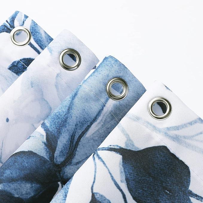 Gibelle Navy Blue Eucalyptus Shower Curtain, Watercolor Plant Leaves with Floral Bathroom Shower Curtain Set, 72x72 - ModernBath