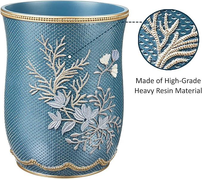 Zahari Home 2pc Capri Bathroom Decor Set Waste Basket for Bathroom & Tissue Cover Modern Classic Decor Stylish Unique Design Beautiful Royal Blue Bathroom Accessories Set - ModernBath