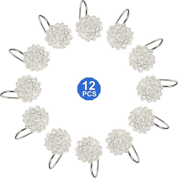 Zahari Home 13pc Rose Vine Bathroom Sheer Shower Curtain Sets Sheer Shower Curtain & 12 Shower Bathroom Hooks Modern Classic Luxury Contemporary Decor Beige Shower Curtain Set - ModernBath