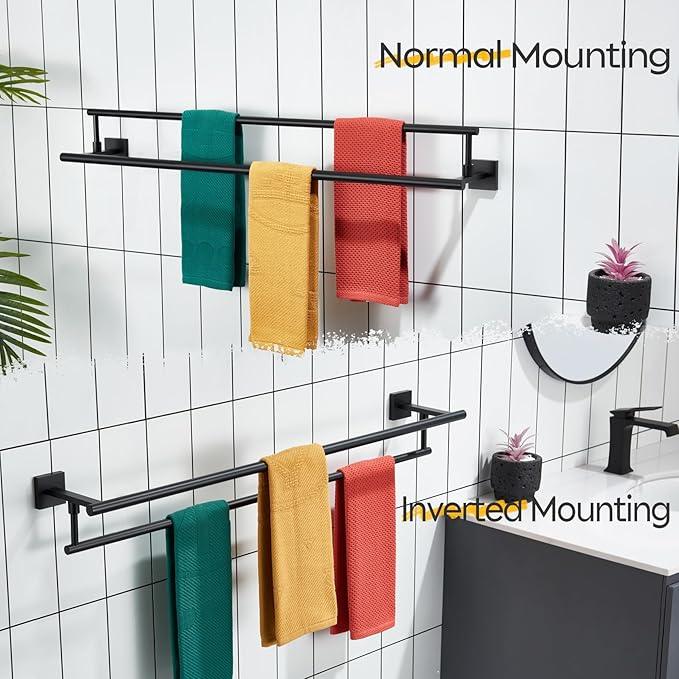 KOKOSIRI Bathroom Towel Bars 36-Inch Double Towel Rails Matte Black Towel Holder Overlength for Kitchen Toilet Stainless Steel B5009BK-L36 - ModernBath