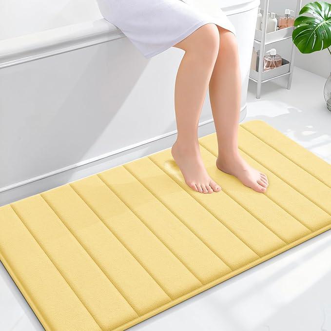 OLANLY Memory Foam Bath Mat 44x24, Super Soft Absorbent Bathroom Rugs, Quick Dry, Machine Washable Shower Floor Rugs, Bathmat Carpet, Bathroom Home Decor Accessories, Yellow - ModernBath