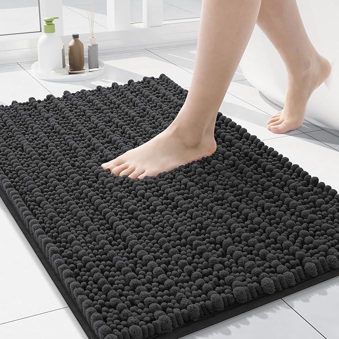 Arotive Luxury Chenille Bathroom Rug Mat, Extra Soft Thick Absorbent Shaggy Bath Rugs, Non-Slip Machine Wash Dry, Plush Bath Mats for Bathroom, Shower and Tub, 24x16, Dark Grey - ModernBath