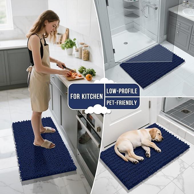Yimobra Bathroom Runner Rug 55x24 Inch - Extra Long Non Slip Chenille Bath Mat, Soft & Absorbent, Machine Washable Shaggy Hallway Carpet for Vanity Tub Shower, Navy Blue Home Decor Accessories - ModernBath