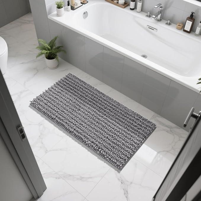 Yimobra Long Bathroom Rugs Non Slip Washable 44x24 Inch - Ultra Soft Absorbent Chenille Bath Mat, Quick Dry Shaggy Floor Carpet for Tub Shower, Gray Home Decor Accessories - ModernBath