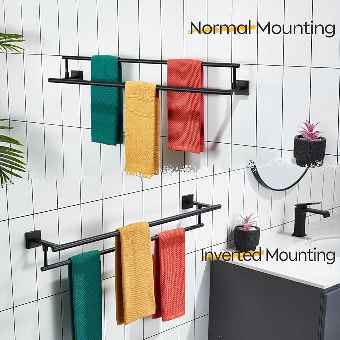 KOKOSIRI Bathroom Towel Bars 32-Inch Double Towel Rails Matte Black Towel Holder Overlength for Kitchen Garage Stainless Steel B5009BK-L32 - ModernBath