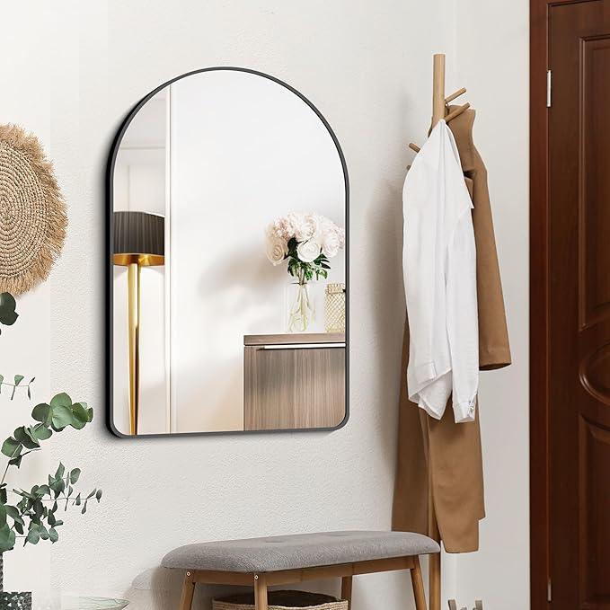 FORBATH Arched Bathroom Mirror 26x38 Inch, Bathroom Mirror Wall Mounted Modern Black Aluminum Alloy Frame Decor Dresser Mirror for Bedroom Living Room Entryway, Hanging or Leaning Against Wall - ModernBath