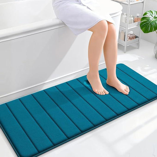 OLANLY Memory Foam Long Bathroom Rugs Runner 47x20, Super Soft Absorbent Bath Mat, Quick Dry, Machine Washable Shower Floor Rugs, Bathmat Carpet, Bathroom Home Decor Accessories, Peacock Blue - ModernBath