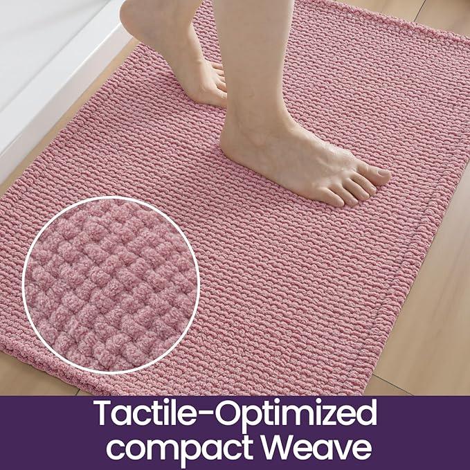 DEXI Bathroom Rugs 16x24, Non Slip Washable Bath Mat, Absorbent Chenille Bathmat, Ultra Soft Thick Carpet for Tub Shower Floor, Pink - ModernBath