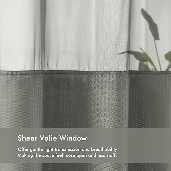 Mrs Awesome No Hook Shower Curtain with Snap-in LinerLess Time On/Off, Embossed Waffle-Look Textured Fabric Shower Curtain for Bathroom, Soft & Lightweight, 71x74, Gray - ModernBath