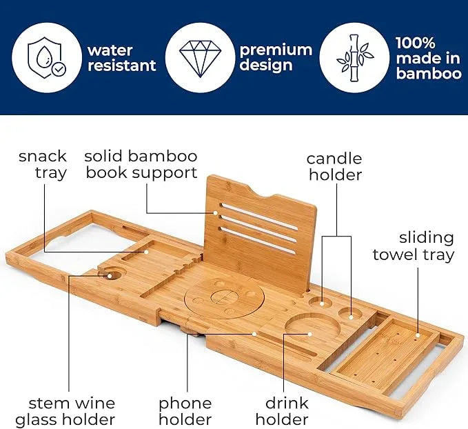SereneLife Premium Foldable Bathtub Tray with Gift Box and Bow Set, Expandable Bath Tray, Unique House Warming Gifts, for Mom, Women, New Home, Wedding, Anniversary, Bridal Shower, Fit for All Tub - ModernBath