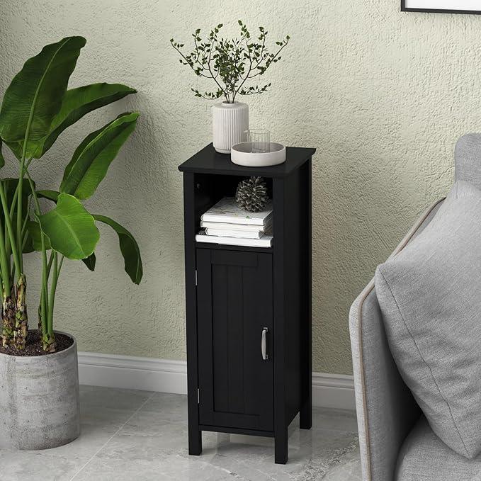 DORTALA Bathroom Floor Storage Cabinet, Bathroom Storage Organizer w/Single Door & Adjustable Shelf, Corner Floor Cabinet for Bathroom, Living Room, Kitchen, Black - ModernBath