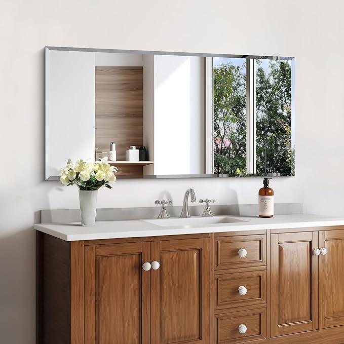 KOCUUY Beveled Mirror, 20x40 Inch Frameless Bathroom Mirror for Over Sink, Upgraded Shatterproof Beveled Unframed Design Mirror for Bathroom, Bedroom, Hang Horizontal/Vertical - ModernBath