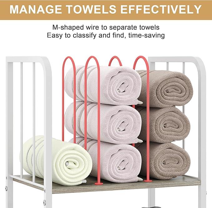 Towel Rack Free Standing 3-Tier M-Shaped Detachable Dividers, Durable Metal Holder, Pool Towel Rack, Space-Saving Towel Storage Organizer, Modern Bath Towel Shelf for Home, Poolside, White - ModernBath