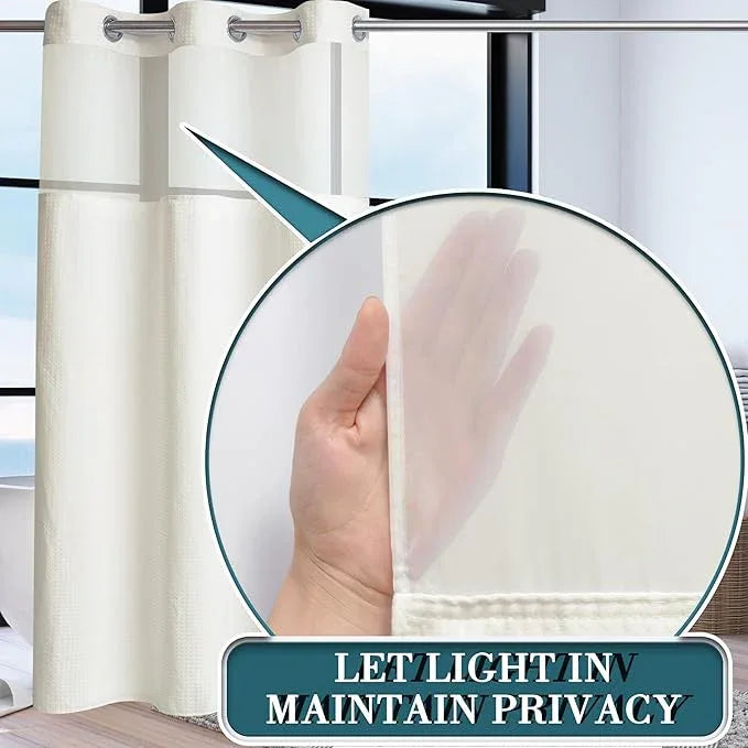 Conbo Mio Stall No Hook Waffle Weave Shower Curtain with Snap in Liner Set, Hotel Luxury Beige Shower Curtains for Bathroom with See Through Top Window, Waterproof, Washable 36W x 74H - ModernBath