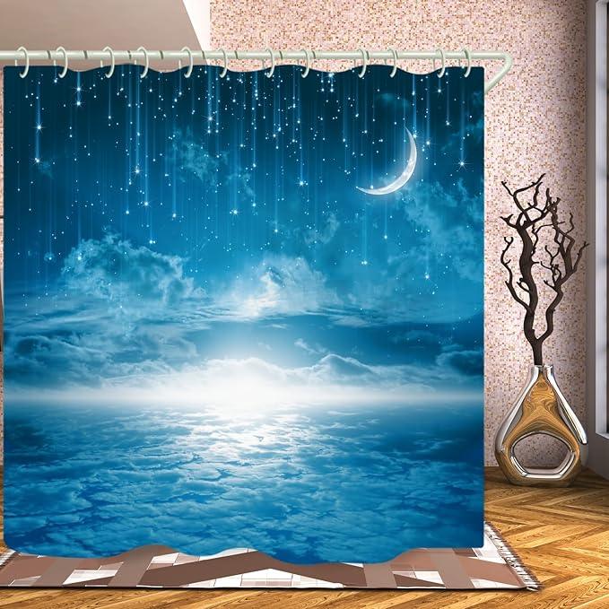 LYFANS Bathroom Features Blue Starry Sky 3D Shower Curtain, Luxurious Bathtub Waterproof Shower Curtains, Bright Fabric Shower Curtains, Size (59x72 inches) - ModernBath