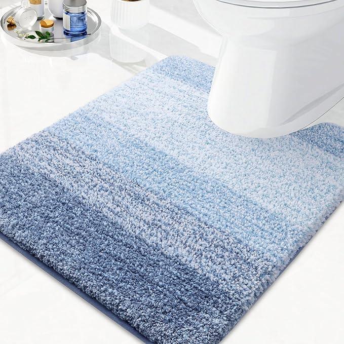Arotive Microfiber Bathroom Rugs, Shaggy Soft and Absorbent Contour Toilet Rugs, Non-Slip, Thick Plush Machine Washable Dry Bath Mats for Toilet Base, 24x20, Light Blue, U-Shape - ModernBath