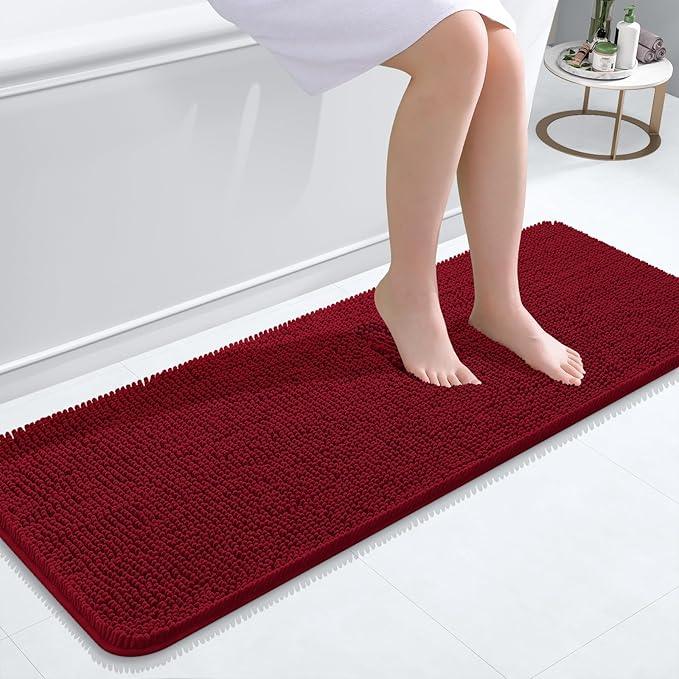 OLANLY Bathroom Rugs 47x17, Extra Soft Absorbent Chenille Bath Rugs, Rubber Backing Quick Dry, Machine Washable Bath Mats for Bathroom Floor, Tub and Shower, Home Decor Accessories, Red - ModernBath