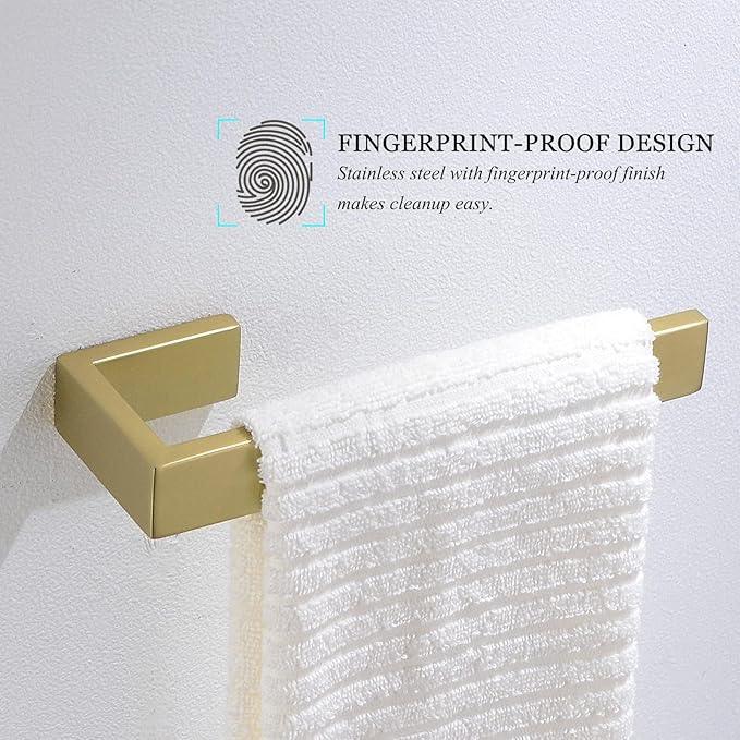TNOMS Light Gold Towel Bar Set 4 Pieces Bathroom Hardware Set Wall Mounted Stainless Steel,Towel Bar+Towel Holder+Towel Hook+Toilet Paper Holder,23.6 inch - ModernBath