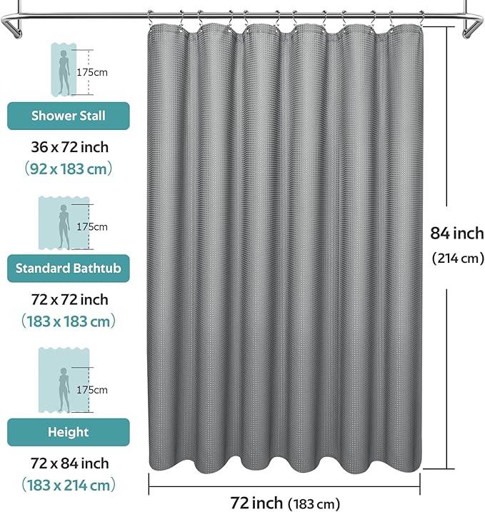Vipfree 3 in 1 Shower Curtain Set, Waffle Shower Curtain and Liner Set with 12 Double Sided Shower Curtain Hooks, 258GSM Luxury Weighted Cloth Shower Curtains for Bathroom, 72 W x 84 H, Grey - ModernBath