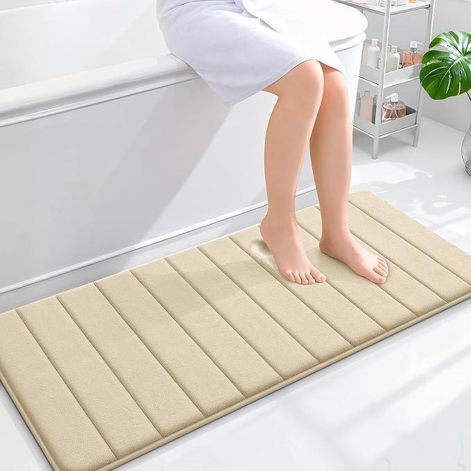 OLANLY Memory Foam Long Bathroom Rugs Runner 47x20, Super Soft Absorbent Bath Mat, Quick Dry, Machine Washable Shower Floor Rugs, Bathmat Carpet, Bathroom Home Decor Accessories, Beige - ModernBath