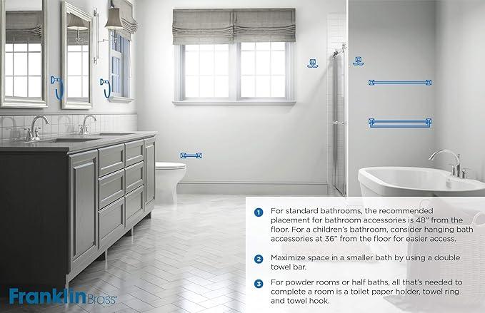 Franklin Brass Kinla 3-Piece Bathroom Set Satin Nickel 24" Towel Bar Rack, Toilet Paper Holder, Ring 3-Piece Hardware KIN3PC-SN - ModernBath