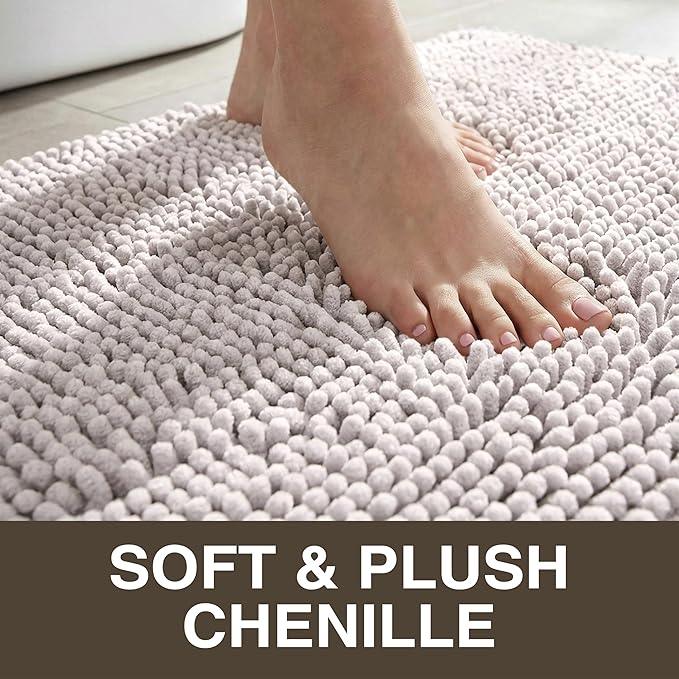Neater Home Plush Bathroom Rugs 24x17 Thick Chenille Quick Dry Microfiber Absorbent Bath Mat, Soft Bath Rugs, Machine Washable Bathroom Floor Mat for Tub Shower Sink, Home Decor Accessories, Gray - ModernBath