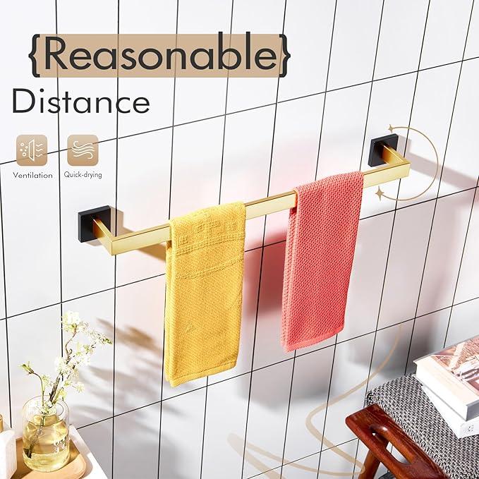 KOKOSIRI 24-Inch Towel Bars for Bathroom Wall Mounted Kitchen Towel Rack Holder T-304 Stainless Steel Matte Black and Brushed Gold, B4003GDK-L24 - ModernBath